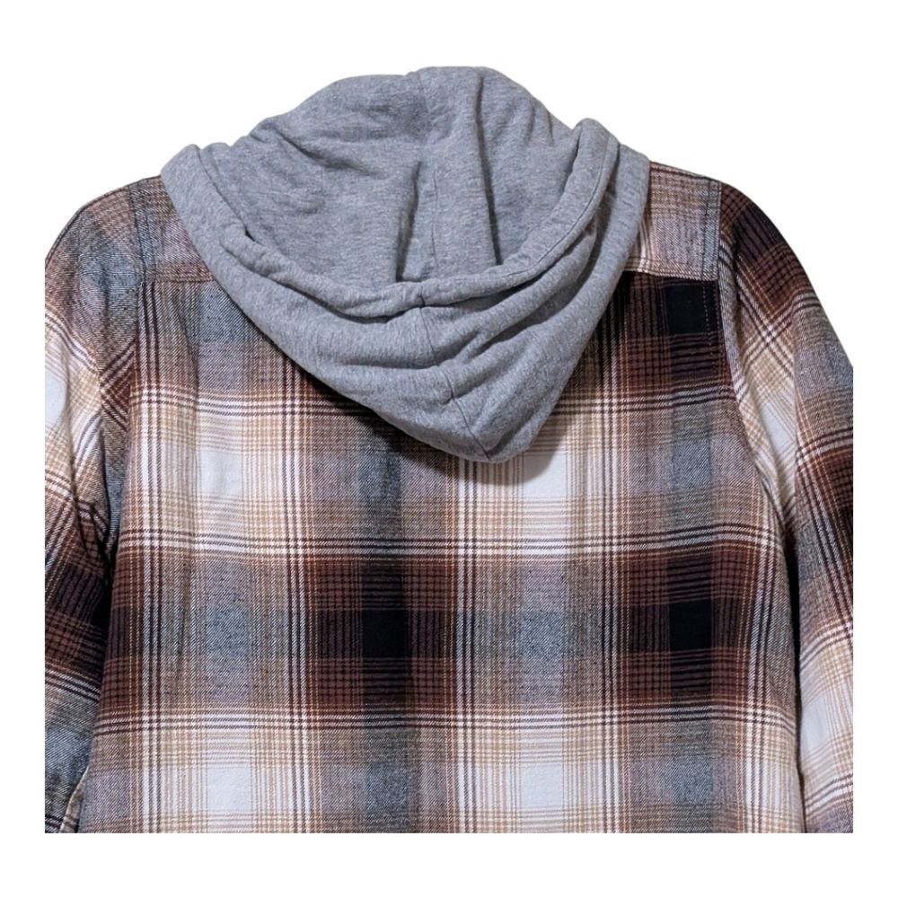 Natural Reflections Flannel Snap-Down Hooded Long-Sleeve Shacket plaid Small - Picture 10 of 11